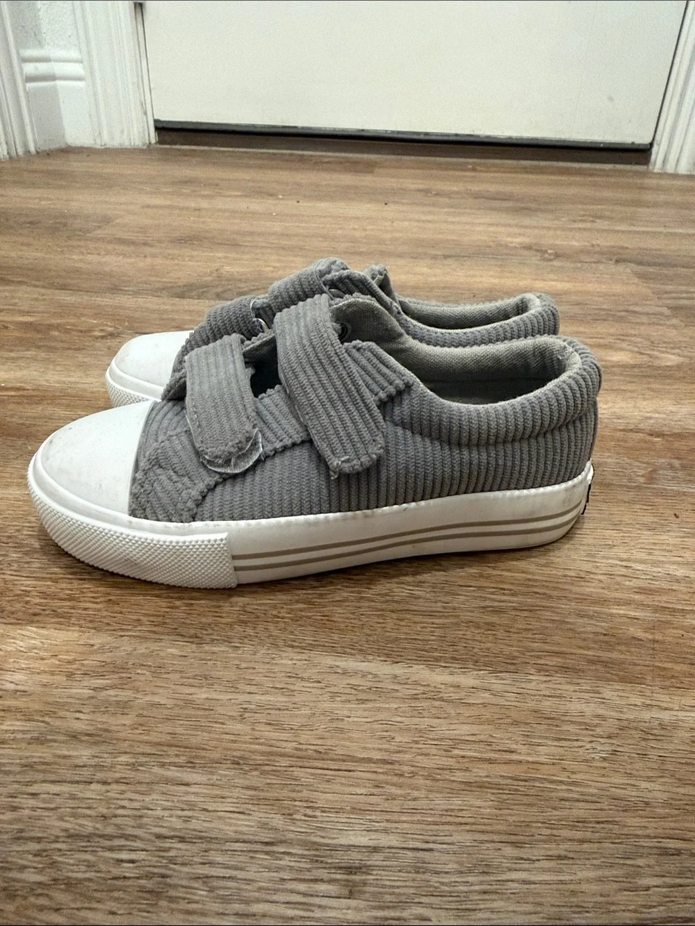 Olivia Miller Grey Corduroy Kids Sneakers with White Toe